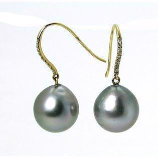 Tahiti Perle ørering 12 mm near round med 0,12 ct diamanter