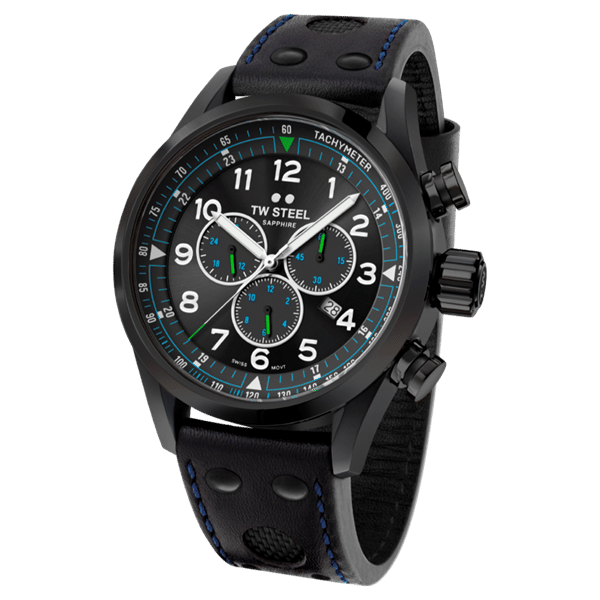 TW Steel 48 mm Mat sort med grønne og blå detaljer Volante herreur