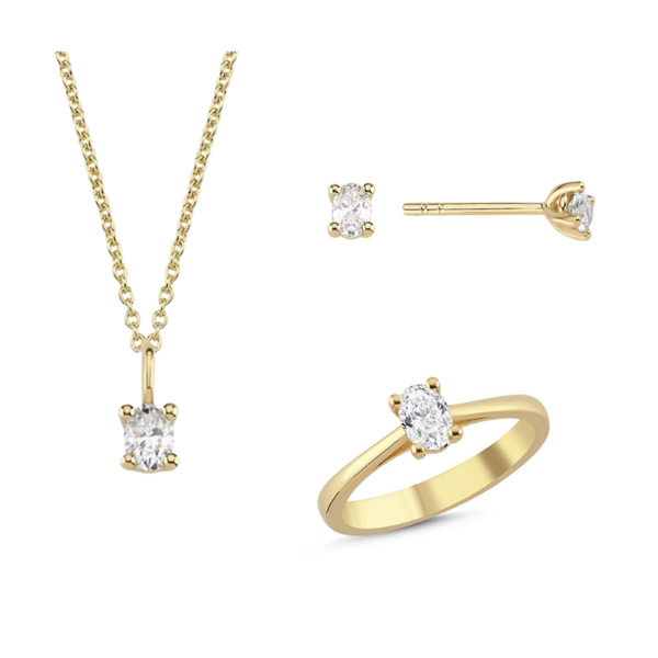 14 kt guld The One Oval smykkesæt med i alt 1,52 ct Diamant Wesselton SI