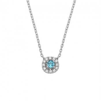 Nuran 14 kt hvidguld vedhæng, fra Sofia serien med 1 x 0,08 ct blå topas & 12 x 0,005 ct diamanter Wesselton SI