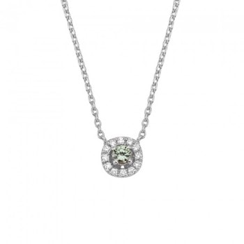 Nuran 14 kt hvidguld vedhæng, fra Sofia serien med 1 x 0,08 ct Grøn Safir & 12 x 0,005 ct diamanter Wesselton SI