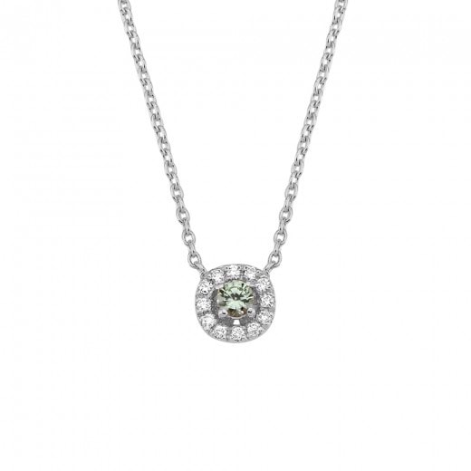 Nuran 14 kt hvidguld vedhæng, fra Sofia serien med 1 x 0,08 ct Grøn Safir & 12 x 0,005 ct diamanter Wesselton SI