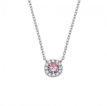 14 kt hvidguld vedhæng, fra Sofia serien med 1 x 0,08 ct pink safir & 12 x 0,005 ct diamanter Wesselton SI