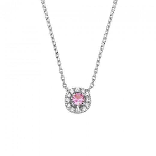 14 kt hvidguld vedhæng, fra Sofia serien med 1 x 0,08 ct pink safir & 12 x 0,005 ct diamanter Wesselton SI