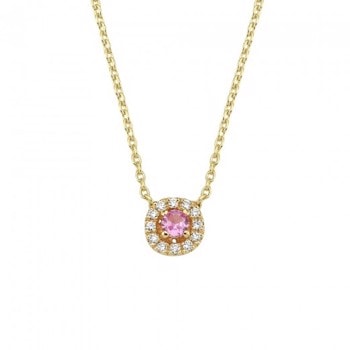 14 kt rødguld vedhæng, fra Sofia serien med 1 x 0,08 ct pink safir & 12 x 0,005 ct diamanter Wesselton SI