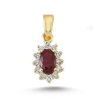 Nuran 14 kt rødguld vedhæng, fra Roset med rubin og diamanter serien med 5 x 3,5 mm safir og 12 stk 0,01 ct diamanter Diamanter Wesselton SI