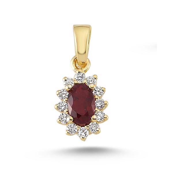 Nuran 14 kt rødguld vedhæng, fra Roset med rubin og diamanter serien med 5 x 3,5 mm safir og 12 stk 0,01 ct diamanter Diamanter Wesselton SI