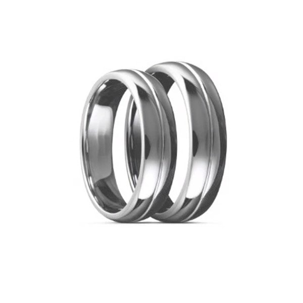 Titanium Vielsesringe, blankpoleret med pyntestriber, 6 mm bredde