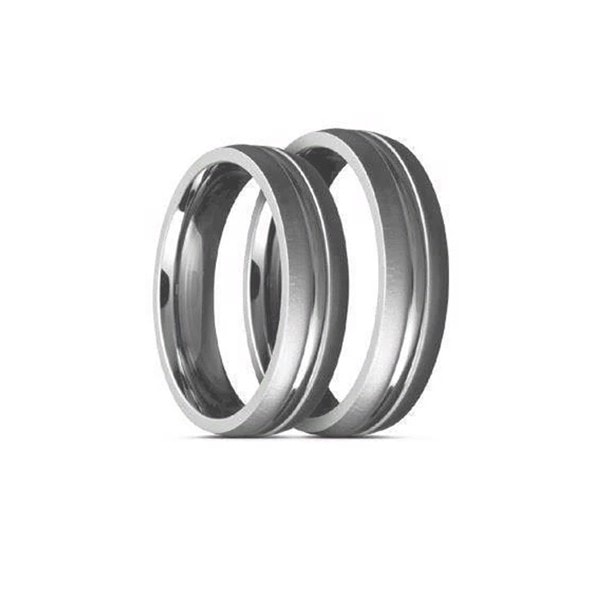 Titanium Vielsesringe, mat overflade med blank midte, 6 mm bredde