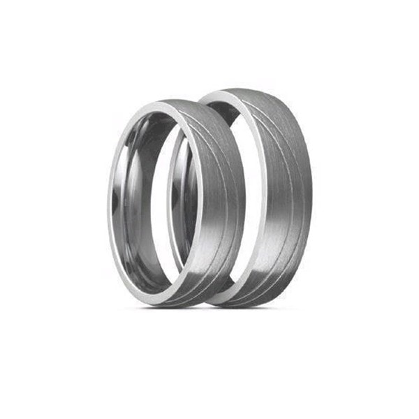 Titanium Vielsesringe, mat overflade og 2 indgraveret halvcirkler, 6 mm bred