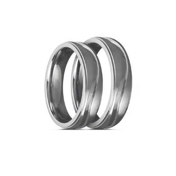 Titanium Vielsesringe, matpoleret med snoet blank midte, 6 mm bred