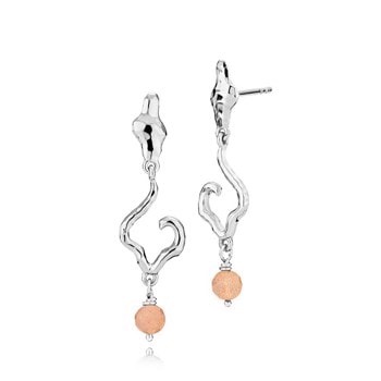Louisa  Rhodiumbelagt Sterling Sølv Øreringe med Peachmoonstone