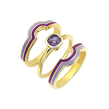 Sølvforgyldt ring med lilla emalje og sten, fra Støvring design