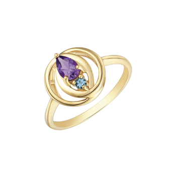 8 karat Guld ring med amethyst og blå topas fra Støvring design