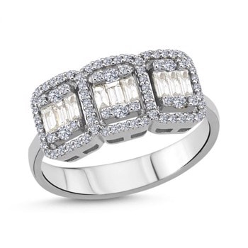 Nuran Baguette 14 karat hvid guld Damering med 85 stk Diamanter