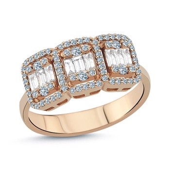 Nuran Baguette 14 karat rosa guld Damering med 85 stk Diamanter