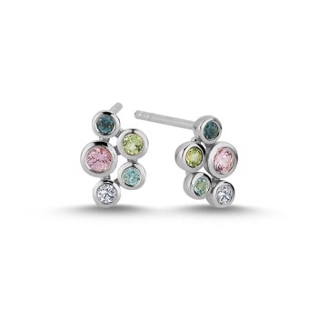 14 kt hvidguld Bubbles multicolour ørestikkere med i alt 0,04 ct diamanter Wesselton SI