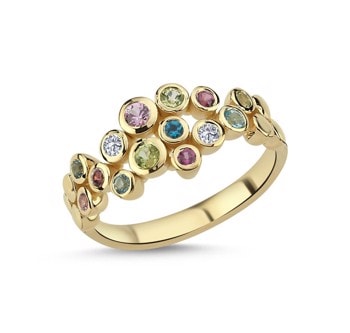14 kt rødguld Bubbles multicolour ring med i alt 0,06 ct diamanter Wesselton SI