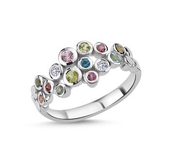 14 kt hvidguld Bubbles multicolour ring med i alt 0,06 ct diamanter Wesselton SI