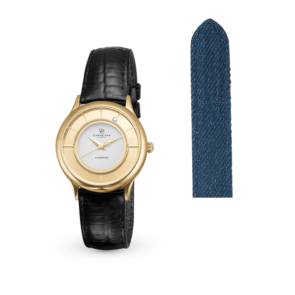 Hos Guldsmykket.dk har vi dit nye Smykkeur fraChristina Collection model 645-GWBL-Denim