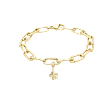 Firkløver small kampagne armbånd i forgyldt med 4 mm forgyldt firkløver charm, 17-21 cm