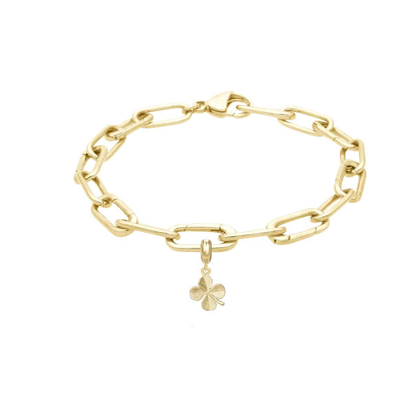 Firkløver small kampagne armbånd i forgyldt med 4 mm forgyldt firkløver charm, 17-21 cm