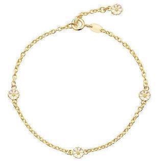 Lund Copenhagen mikro 4x5 mm Marguerit armbånd Hvid med forgyldninger, 17½ cm