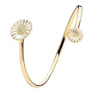 Lund Marguerit 11 og 18 mm 925 sterling sølv Armring forgyldt med hvid emalje, model 903077-M