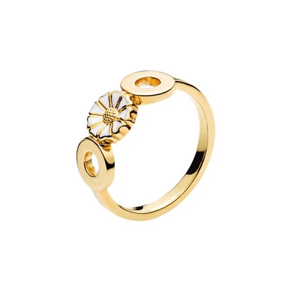 Lund Copenhagen Marguerit 925 sterling sølv Fingerring 24 kt forgyldt med hvid emalje, model 907008-M