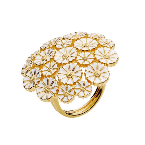 Lund Copenhagen Marguerit 925 sterling sølv Fingerring 24 kt forgyldt med hvid emalje, model 907075-19-M