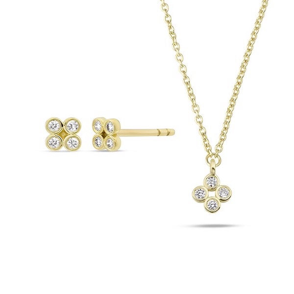 14 kt rødguld Olivia smykkesæt med i alt 0,12 ct  diamanter Wesselton SI