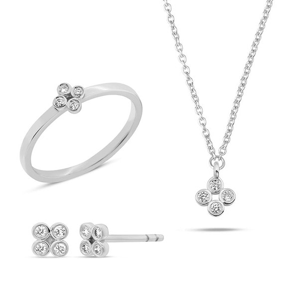 14 kt hvidguld Olivia smykkesæt med i alt 0,16 ct diamanter Wesselton SI