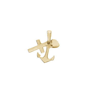 Vedhæng med et kors, anker og hjerte i skinnende metal, designet til kæde.