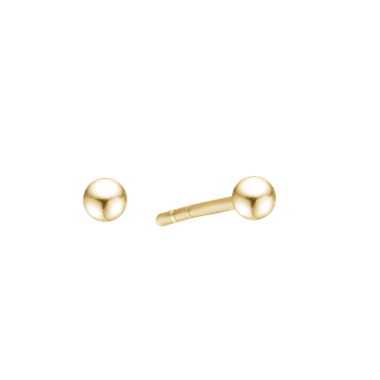 Små, polerede kugleøreringe i sølv, ca. 3mm i diameter, med en glat, reflekterende overflade.