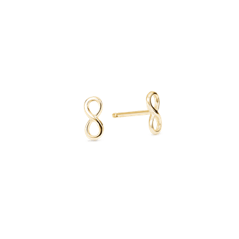 Guld ørestikker formet som uendelighedstegn med glat, skinnende overflade og symmetrisk design.