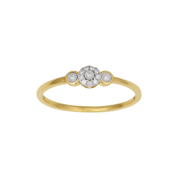 Guldring med central cirkel af diamanter, glat og poleret overflade, 14kt guld, 0,05ct W/SI.