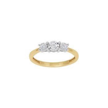Guldring 14kt med tre diamanter i klynge, 0.16ct W/SI, fra Siersbøl.