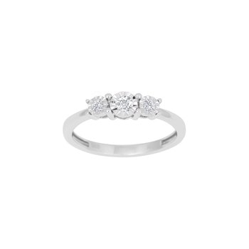 Hvidguldsring med tre centrerede diamanter, samlet 0.16 ct, på en glat og elegant ring.