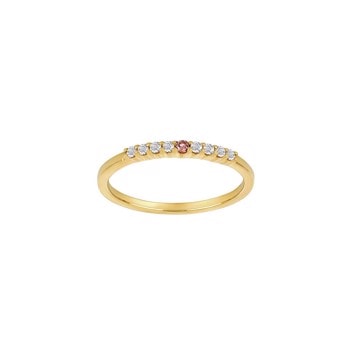 14kt. guldring m/dia. 0.10ct W/SI + pink tourmalin, fra Siersbøl