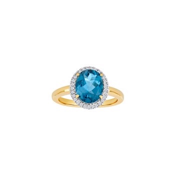 14kt. guldring roset m/dia. 0.12ct W/SI L. topas, fra Siersbøl
