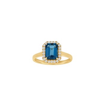 14kt. guldring m/London blå topas/dia. 0,16ct W/SI, fra Siersbøl