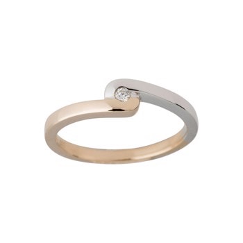 14 kt. guldring, bicolor m. 0,030 ct TW/SI, fra Siersbøl