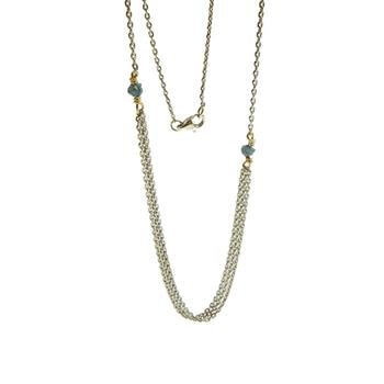 Necklace - Rhodium/Goldplated w. blue-green Raw Diamonds 42+8cm, fra San - Links of Joy