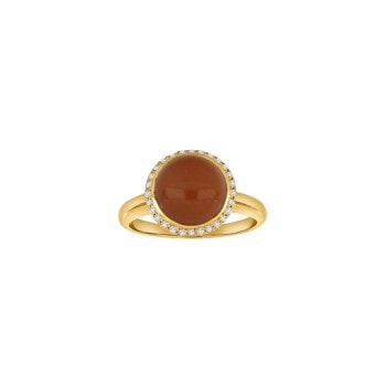 14kt. guldring m. orange månesten + 0.16ct W/SI, fra Siersbøl