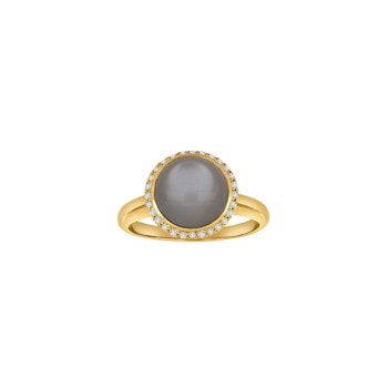 14kt. guldring m. grå månesten + 0.16ct W/SI, fra Siersbøl