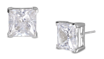 Rhodineret Sølv Ørestikker med Zirkon - 10x10 mm | L&G