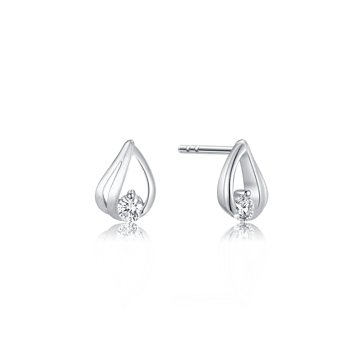 Rhodineret sterling sølv ørestikker, dråbeform med to streger og en zirkon i bunden, fra Støvring design