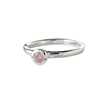 Sølv børnering med pink zirkonia