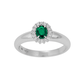 14 kt. guldring m/smaragd og dia 0.11ct W/SI, fra Siersbøl