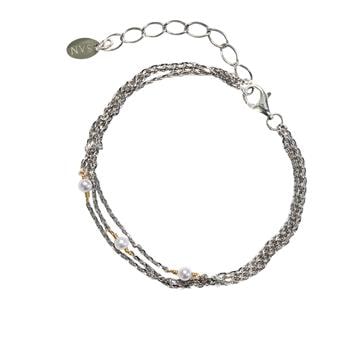 Armbånd i rhodineret/forgyldt sterlingsølv med ferskvandsperler 16+4cm, fra San - Links of Joy